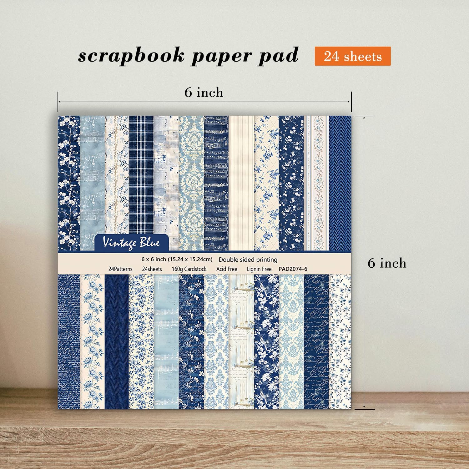 6 Inch Blue Floral Aesthetic Scrapbooking Paper Pad - 24 Sheets Double Sided Patterns for Background Photos Junk Journal Card Making Origami DIY Crafts Gifts Wrapping Material - Image 4